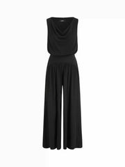 Jersey Cowl Neck Draped High Rise Wide Leg Jumpsuit