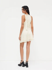 Halter Neckline Polka Dot Ruched Ruffle Mini Dress