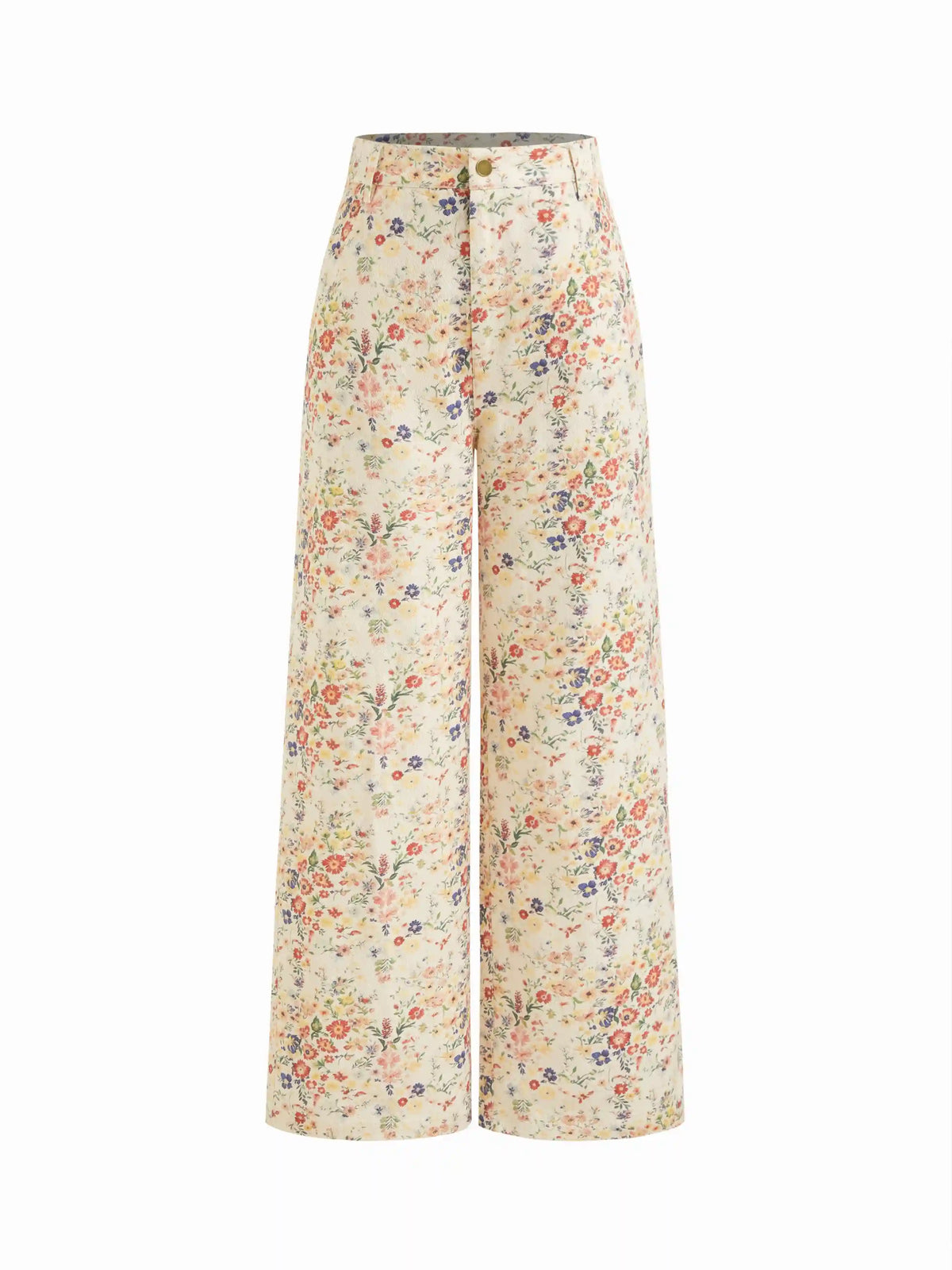 Cotton-blend Floral High Rise Straight Leg Trousers