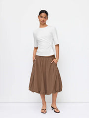 Cotton-blend Ruched Twist Mid-length Sleeve Tee