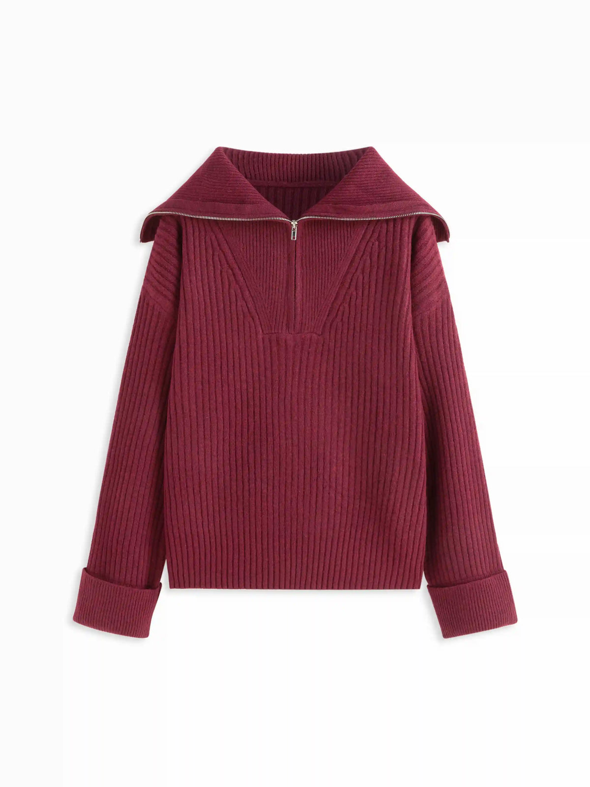 Knit Collar Long Sleeve Half Zip Sweater