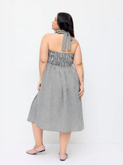 Gingham V-neck Tie Back Midi Dress Curve & Plus