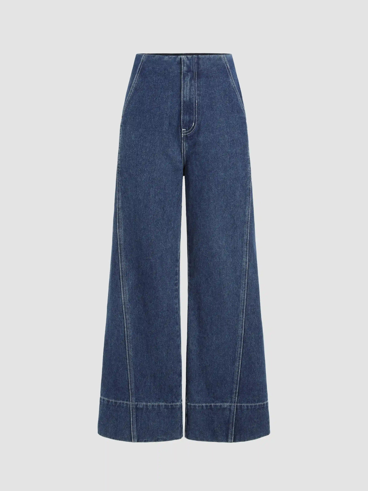 Solid Denim High Waist Baggy Jeans