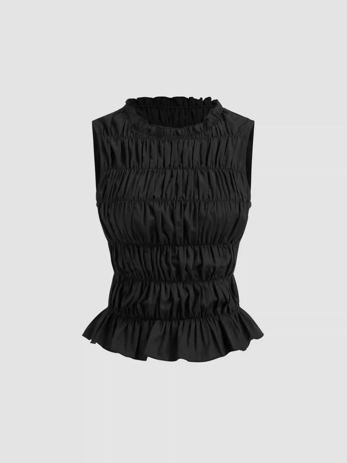 Cotton-blend Round Neckline Shirred Tank Top