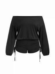 Asymmetrical Neck Drawstring Romper Curve & Plus