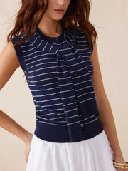 Knit Striped Button Through Top With Scarf