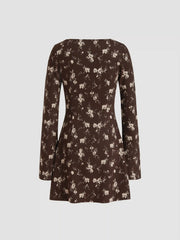 Square Neck Floral Knotted Mini Dress