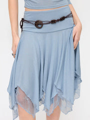 Cowl Neck Ruched Middle Sleeve Top & Mid Rise Belted Asymmetrical Hem Midi Skirt Set