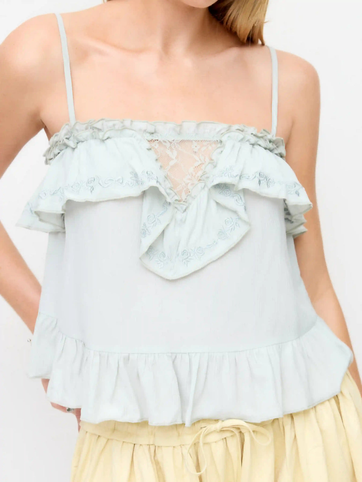 Square Neck Lace Panel Embroidery Cami Top