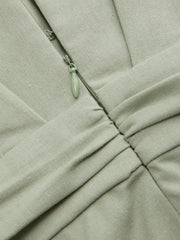Linen-blend V-neck Ruched Dolman Sleeve Jumpsuit