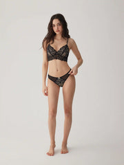 Lace V-Neck Plunge Bra & Mid Rise Briefs Lingerie Set