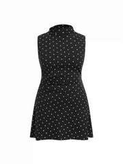 Cotton-blend Polka Dot Asymmetrical Neckline Ruched Mini Dress Curve & Plus