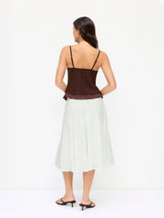 Cotton Jacquard Mid Rise Embroidery A-line Midi Skirt