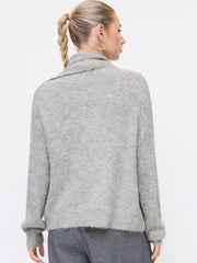 Wool-blend Stand Collar Long Sleeve Oversized Top With Scarf