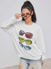 Terry Round Neckline Glasses Graphic Oversized Sweatshirt