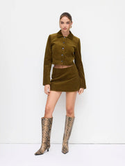 Corduroy Collar Button Roll-up Sleeve Jacket