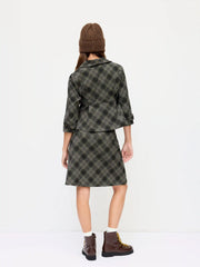Jacquard Peter Pan Collar Plaid Double Breasted Mid-length Sleeve Jacket