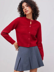 Round Neckline Solid Button Cardigan