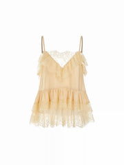 Cotton-blend V-neck Lace Panel Oversized Cami Top