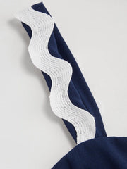Square Neck Solid Contrast Binding Tiered Maxi Dress