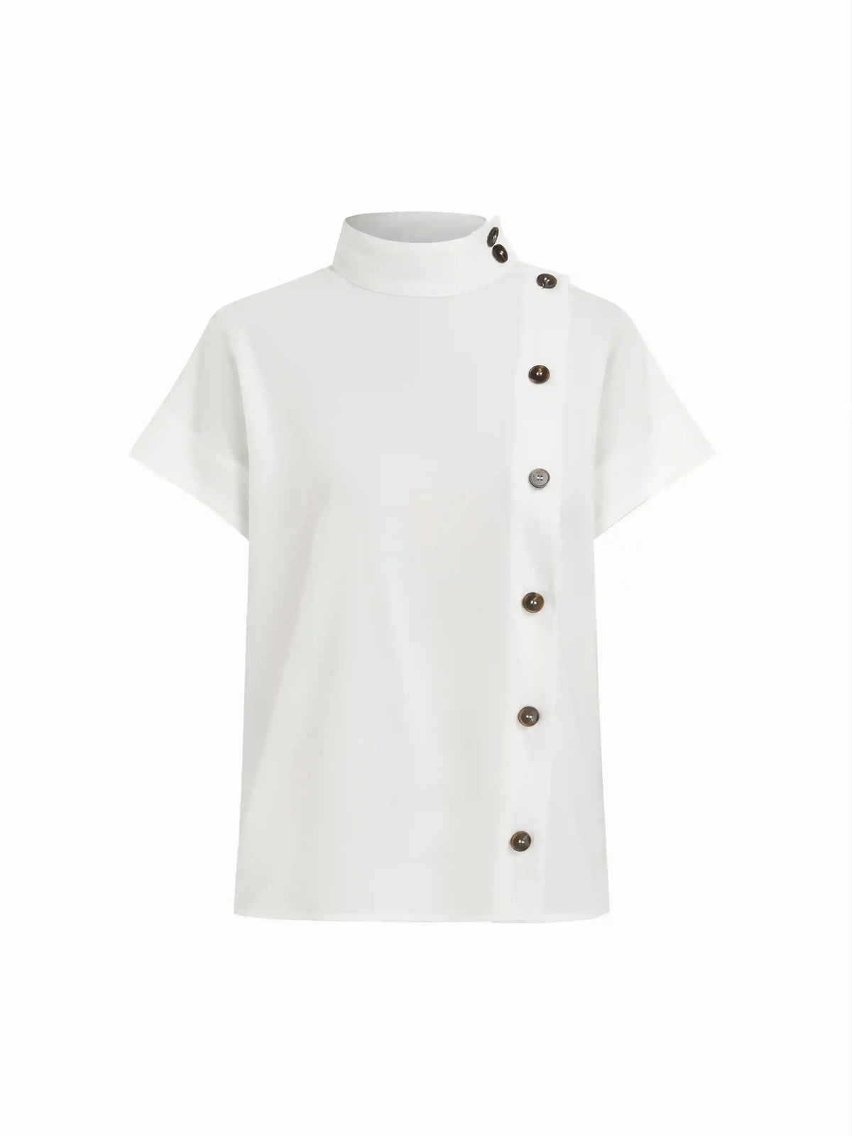 High Neck Button Detail Short Sleeve Blouse