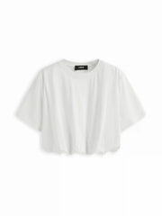Cotton Short Sleeve Bubble Hem Oversized Crop Tee