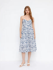 Bandeau Ditsy Floral Ruffle Midi Dress