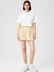 Cotton-blend Round Neckline Oversized Crop Top