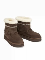 FAUX SUEDE FRINGED & FUZZY ANKLE BOOTS