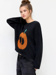 Knit Skeleton Pumpkin Pattern Oversized Top