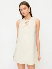 Linen-blend Bowknot Oversized Mini Shift Dress