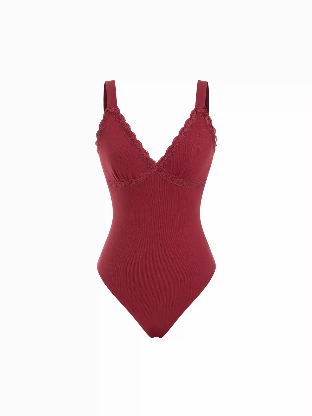 Cotton-blend V-Neck Lace Ruched Bodysuit
