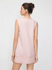Sleeveless Square Neck Double Breasted Straight Mini Dress