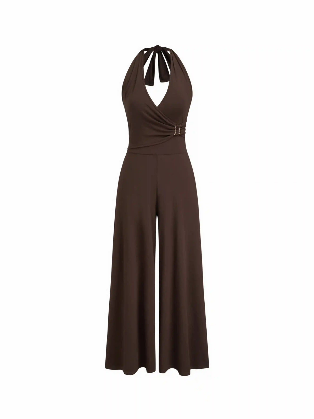 Halter Neckline Belted Ruched Jumpsuit