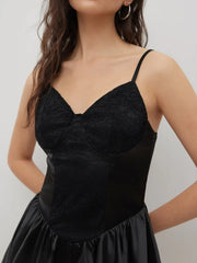 Satin Sweetheart Floral Lace Trim Bubble Hem Mini Dress