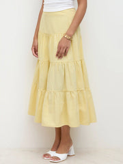 Cotton-blend Mid Rise Stripe Tiered Maxi Skirt