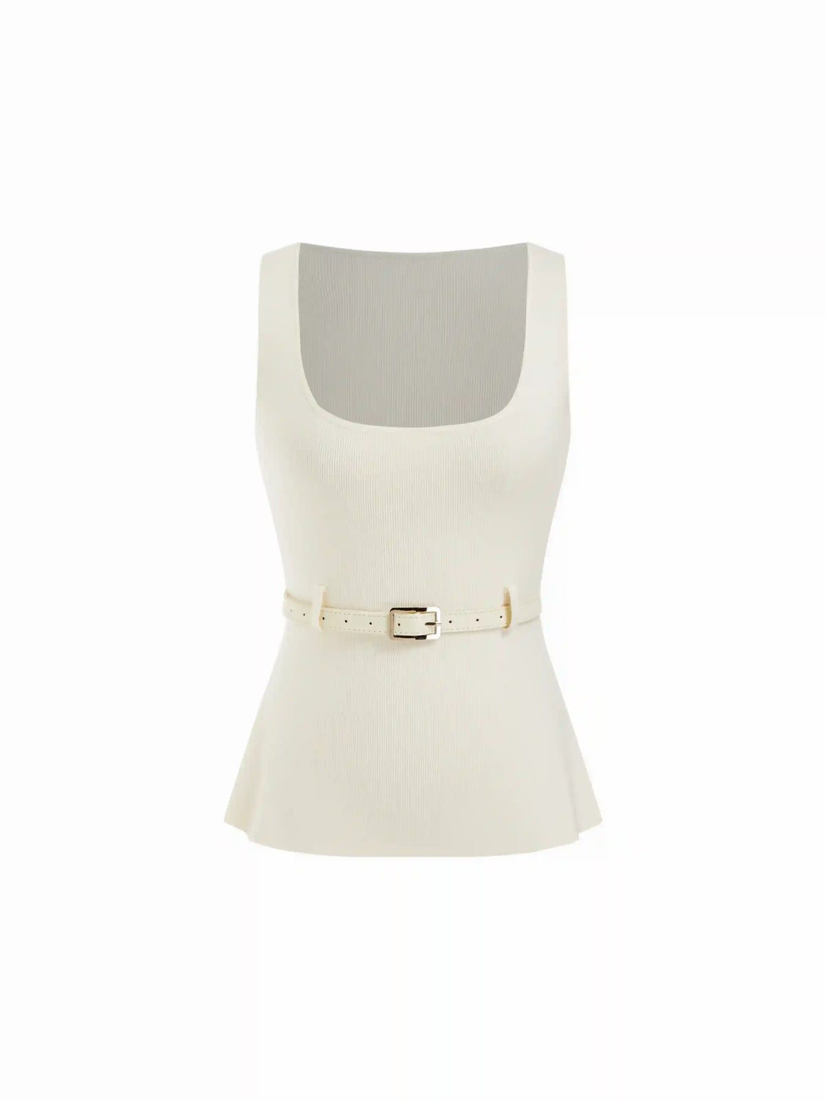 Knit Square Neck Tank Top With Belt