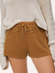 Cotton-blend Mid Rise Studded Drawstring Shorts