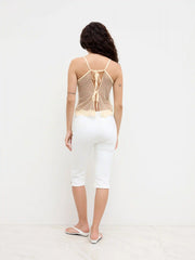 V-neck Contrasting Lace Tie Back Cami Top
