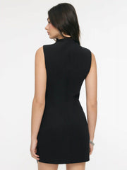 Stand Collar Zipper Knotted Mini Dress