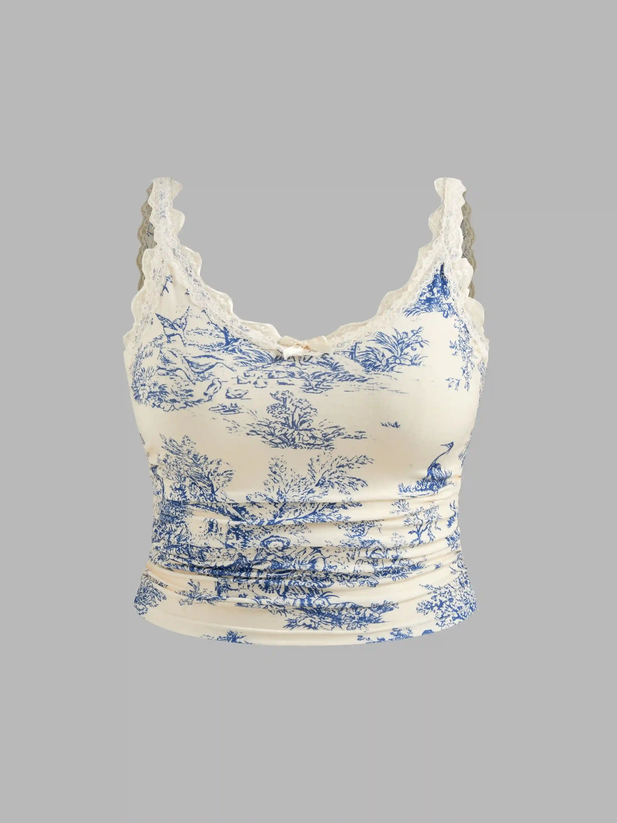 V-neck Lace Bowknot Ruched Cami Top Curve & Plus