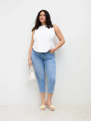 Linen-blend Boat Neckline Bowknot Tank Top Curve & Plus