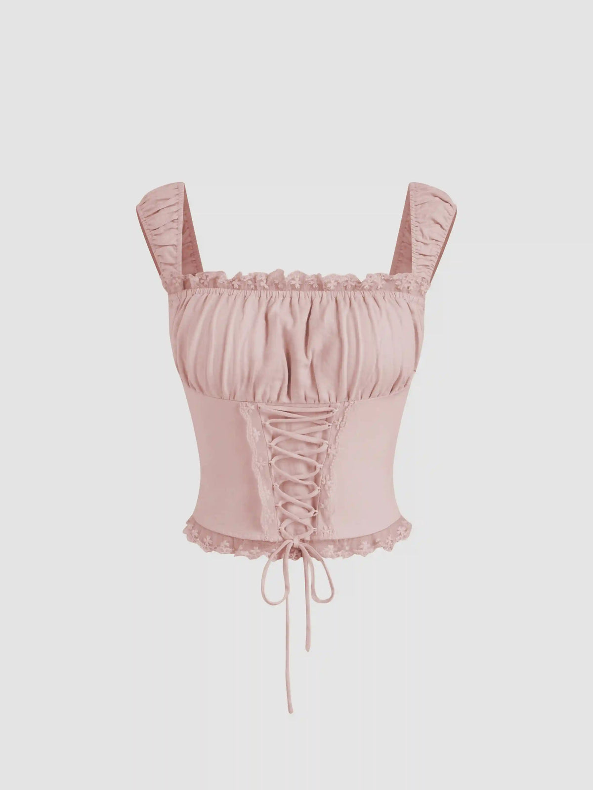 Square Neck Lace Up Lettuce Trim Tank Top