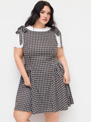 Jacquard Plaid Bowknot Ruffle Hem Mini Dress Curve & Plus