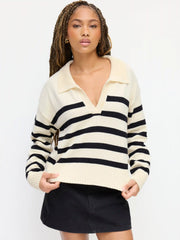 Striped Collar Knit Polo Top
