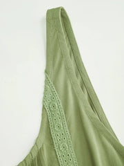 Eyelet Scoop Neck Tie Front Tassel Ruffle Hem Cami Blouse