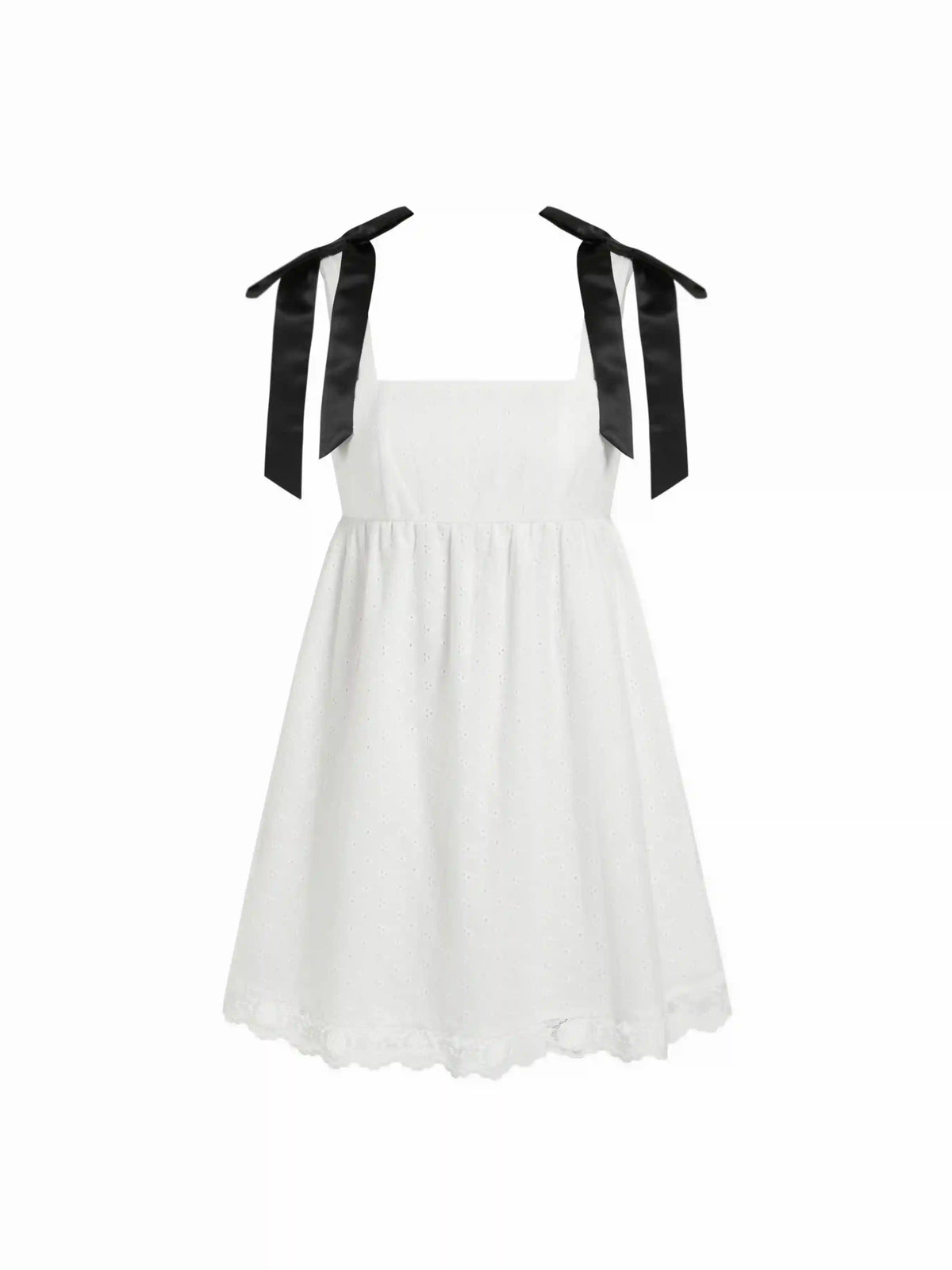 Cotton Square Neck Bowknot Lace Trim A-line Mini Dress
