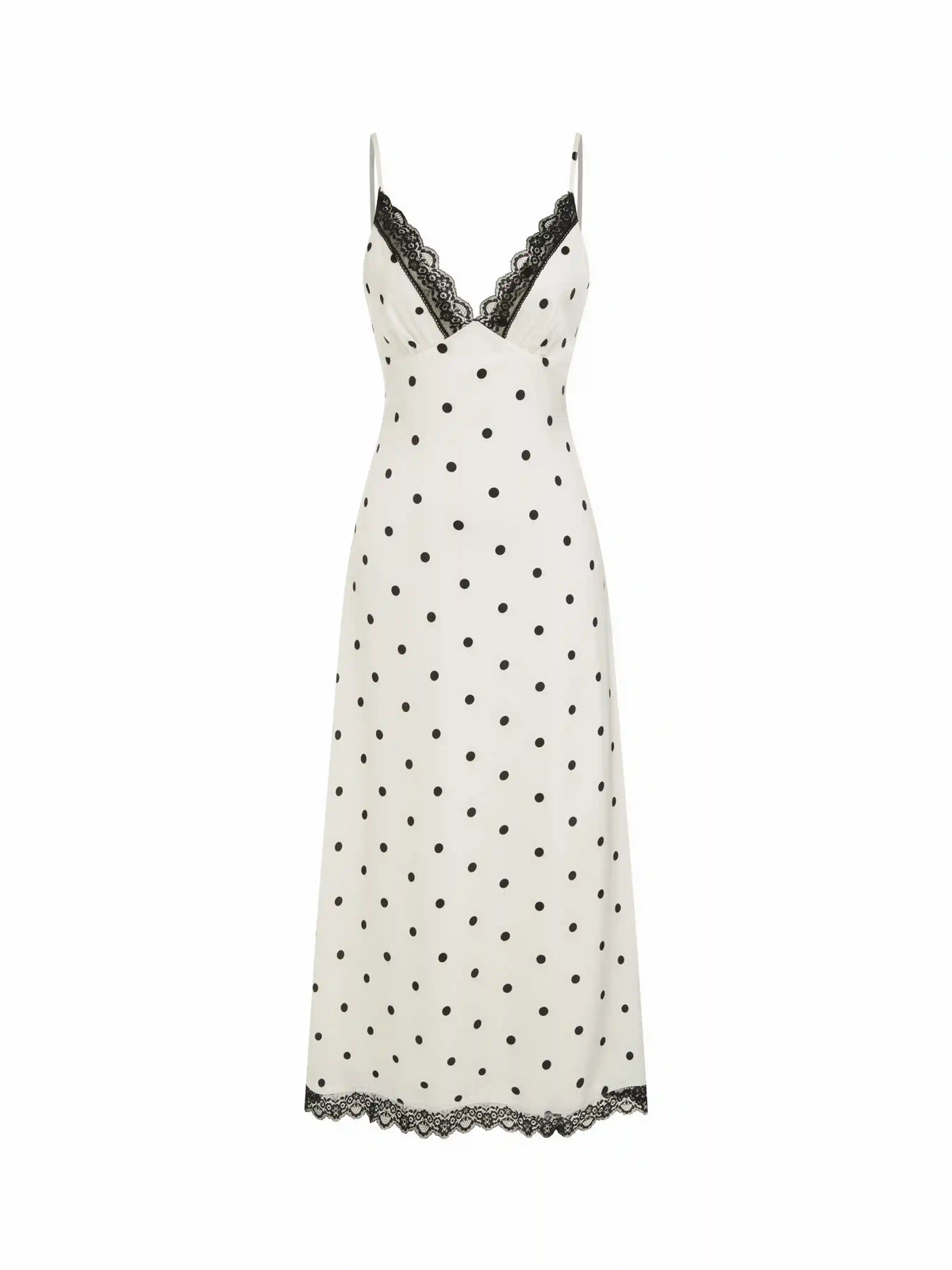 Polka Dot V-neck Lace Trim Backless A-line Maxi Dress