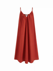 Cotton V-neck Tie Front Flared Maxi Dress