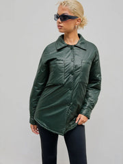Collar Solid Button Puffer Jacket